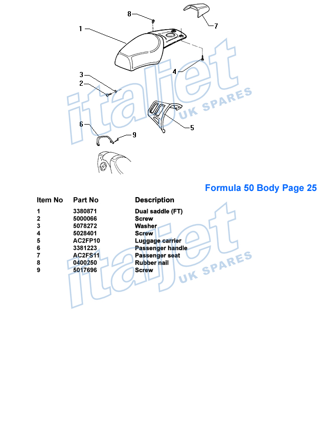 Drivers Seat Parts Diagrams Italjet UK Spares